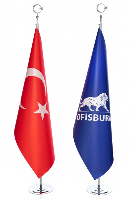 Krom Direkli Logolu + Türk Bayrağımız Makam Takımı 2'li - 1