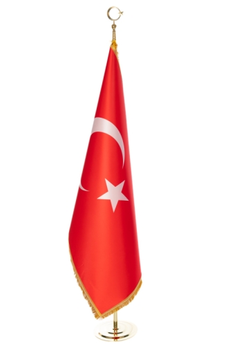 Sarı Saçaklı Sarı Direkli Logolu + Türk Bayrağımız Makam Takımı 2'li - 2